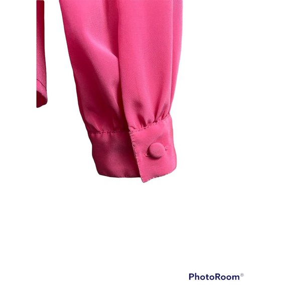 Vtg 80s Hot Pink Pussybow Blouse Sz 8 Long Sleeve Button Up Romantic Secretary - Picture 7 of 10
